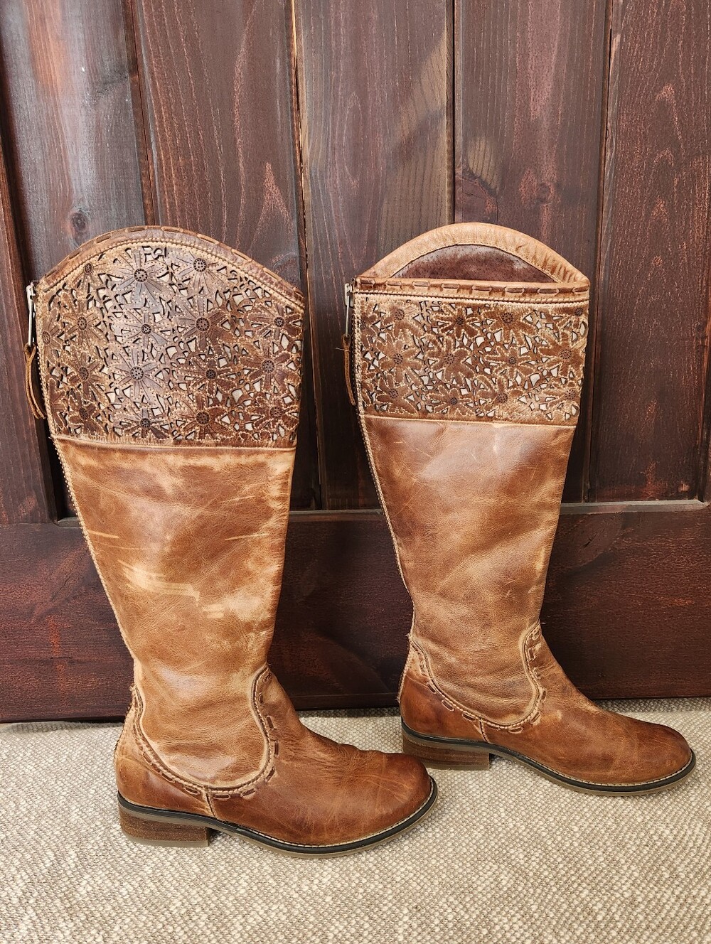 Corral Indie Spirit Charlotte Floral Cut Out Leather Tall Riding Boots Sz 7.5